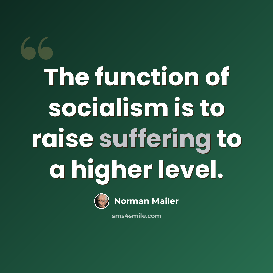 “The function of socialism is to raise suffering to a higher level.” quote by Norman Mailer