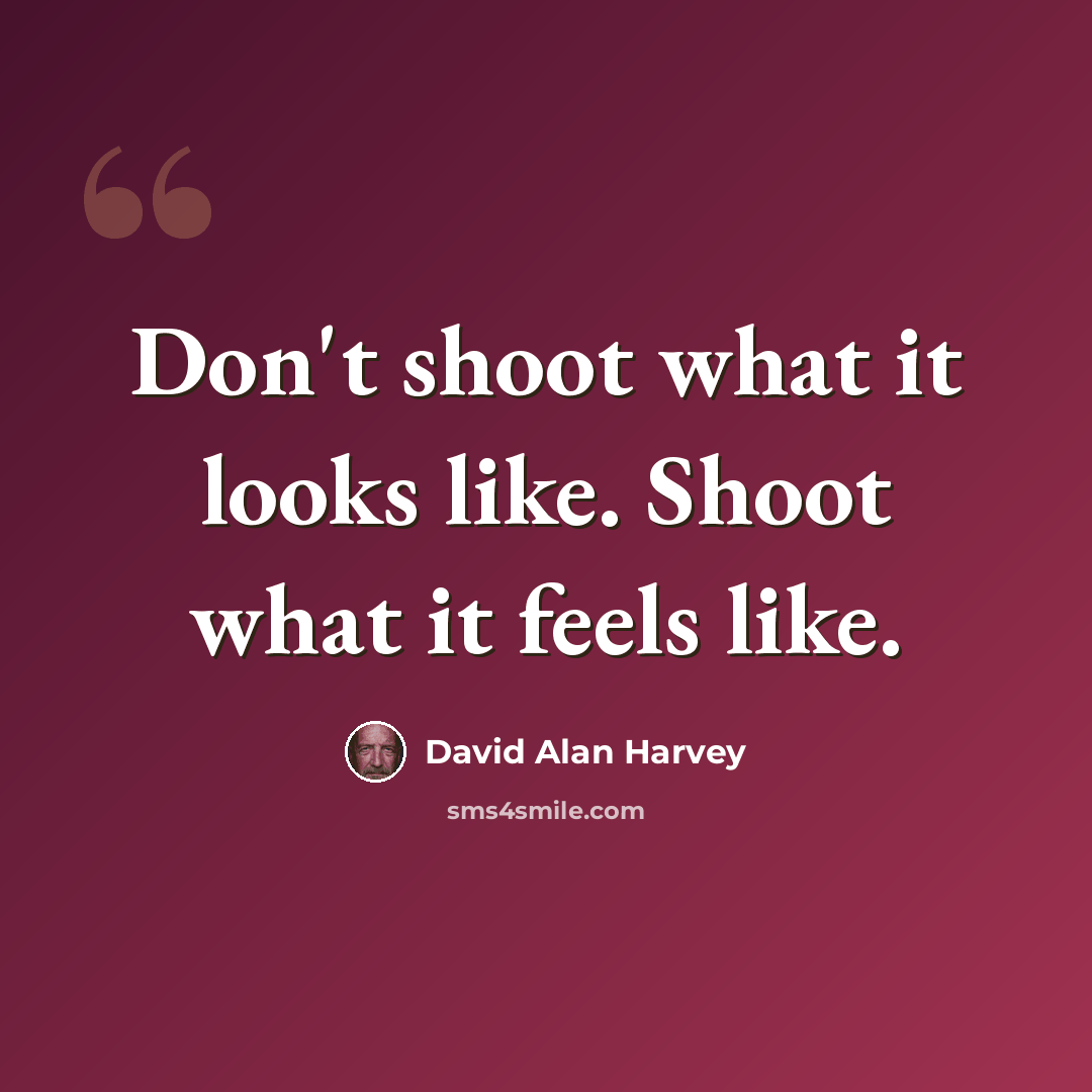 “Don't shoot what it looks like. Shoot what it feels like.” quote by David Alan Harvey