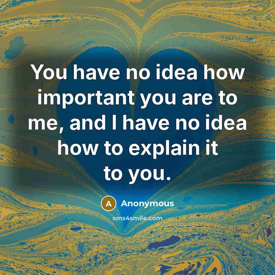 “You have no idea how important you are to me, and I have no idea how to explain it to you.” quote by Anonymous