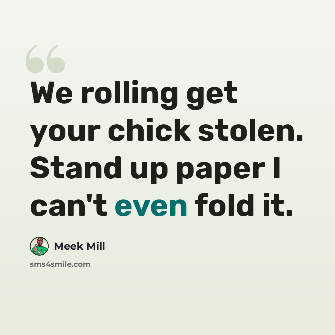 “We rolling get your chick stolen. Stand up paper I can't even fold it.” quote by Meek Mill