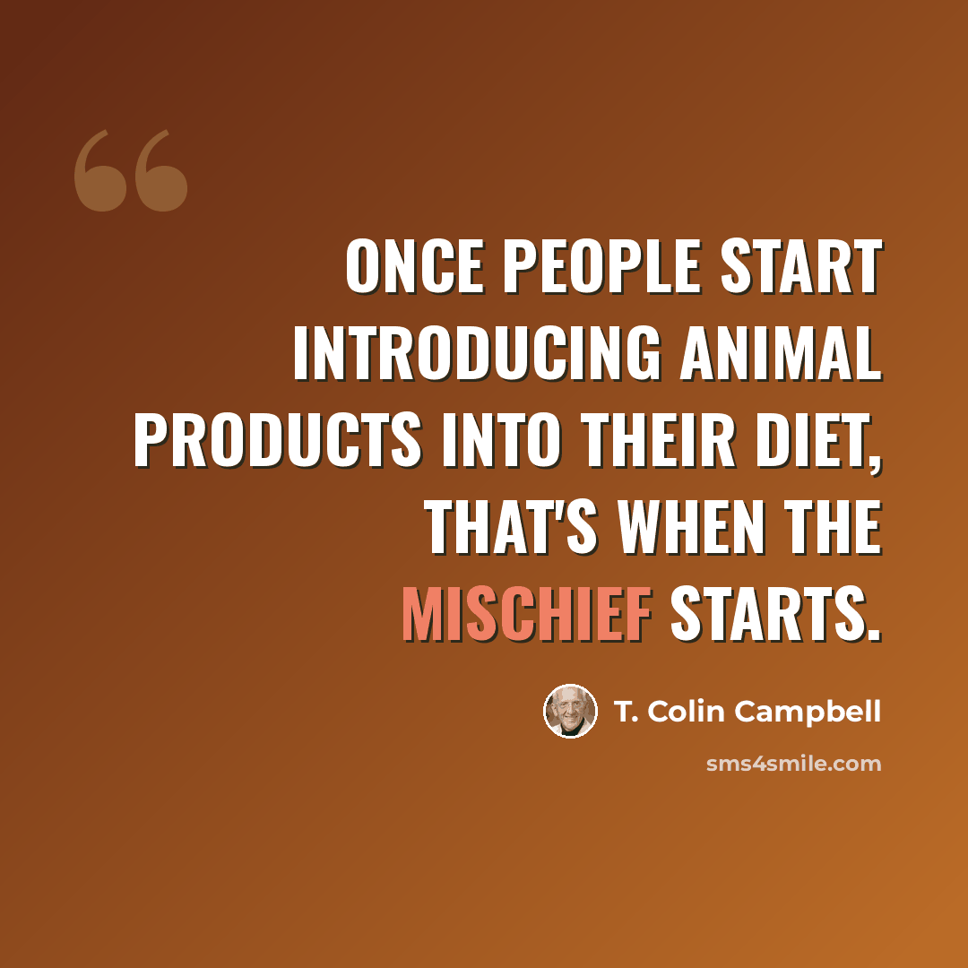 “Once people start introducing animal products into their diet, that's when the mischief starts.” quote by T. Colin Campbell