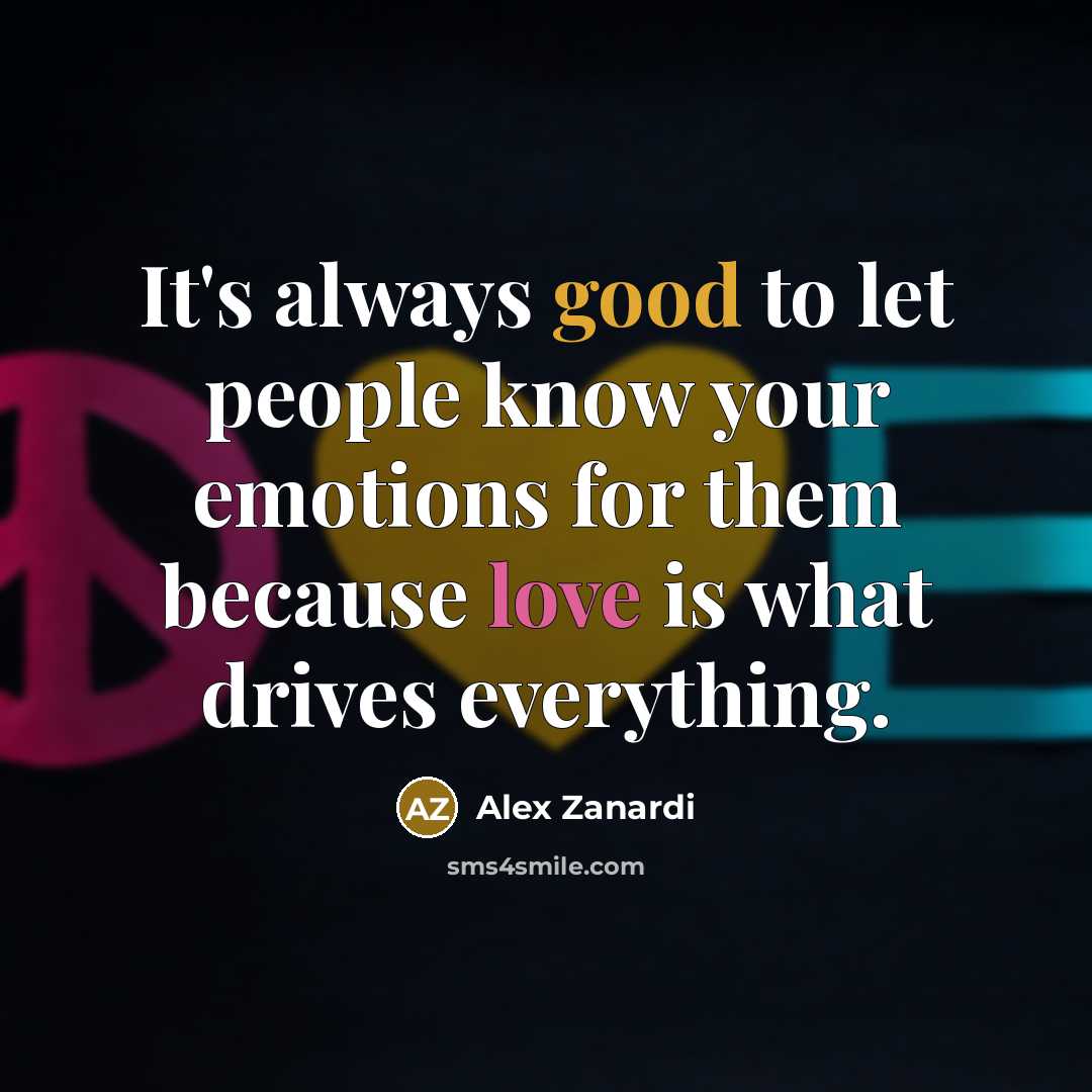 “It's always good to let people know your emotions for them because love is what drives everything.” quote by Alex Zanardi