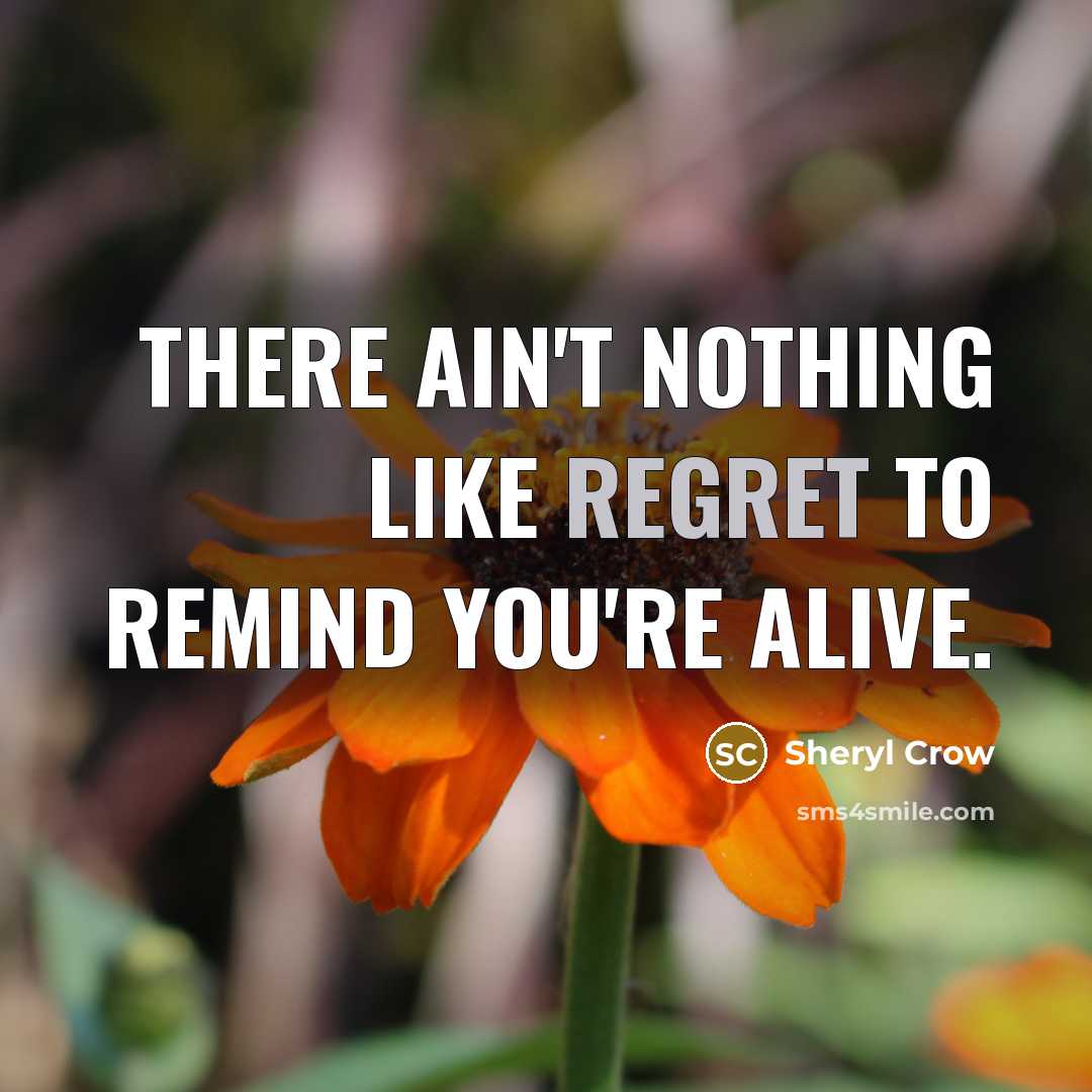 “There ain't nothing like regret to remind you're alive.” quote by Sheryl Crow