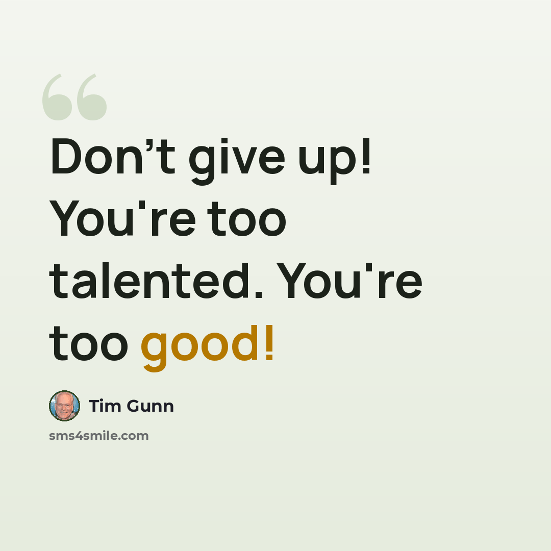 “Don't give up! You're too talented. You're too good!” quote by Tim Gunn