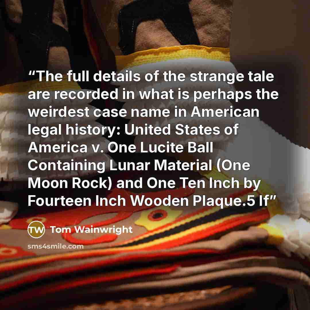 “The full details of the strange tale are recorded in what is perhaps the weirdest case name in American legal history: United States of America v. One Lucite Ball Containing Lunar Material (One Moon Rock) and One Ten Inch by Fourteen Inch Wooden Plaque.5 If” quote by Tom Wainwright
