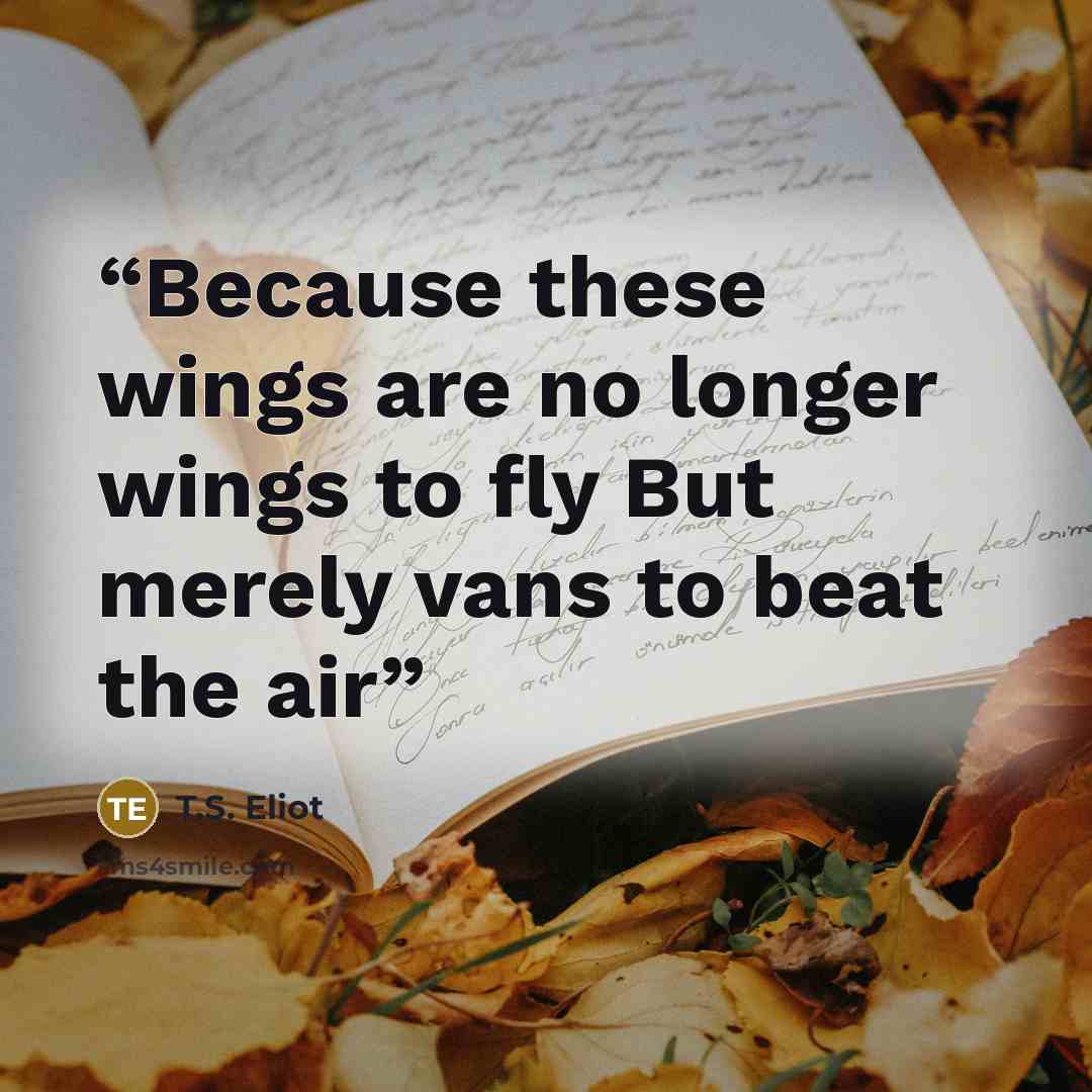 “Because these wings are no longer wings to fly But merely vans to beat the air” quote by T.S. Eliot