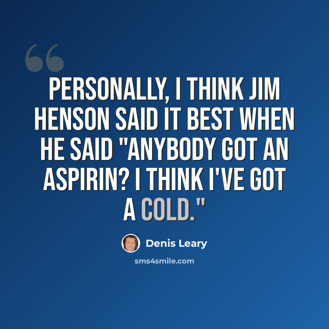 “Personally, I think Jim Henson said it best when he said "Anybody got an aspirin? I think I've got a cold."” quote by Denis Leary