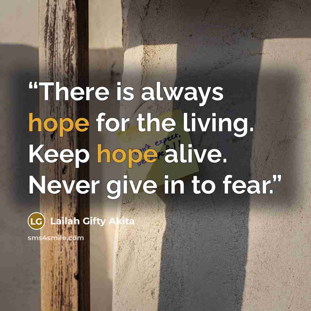 “There is always hope for the living. Keep hope alive. Never give in to fear.” quote by Lailah Gifty Akita