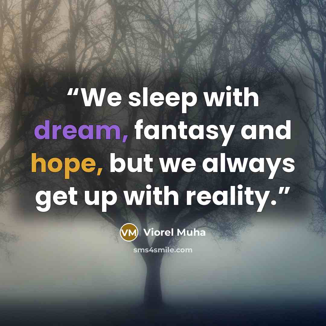 “We sleep with dream, fantasy and hope, but we always get up with reality.” quote by Viorel Muha