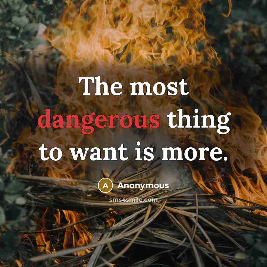 “The most dangerous thing to want is more.” quote by Anonymous