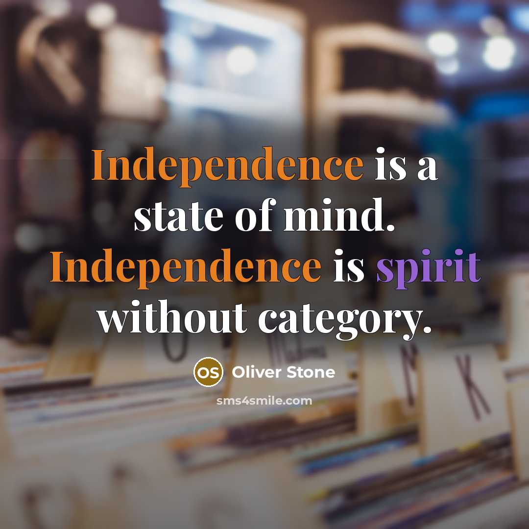 “Independence is a state of mind. Independence is spirit without category.” quote by Oliver Stone