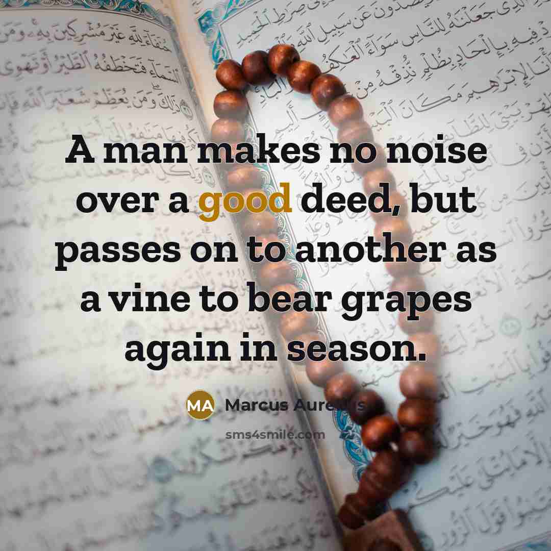 “A man makes no noise over a good deed, but passes on to another as a vine to bear grapes again in season.” quote by Marcus Aurelius