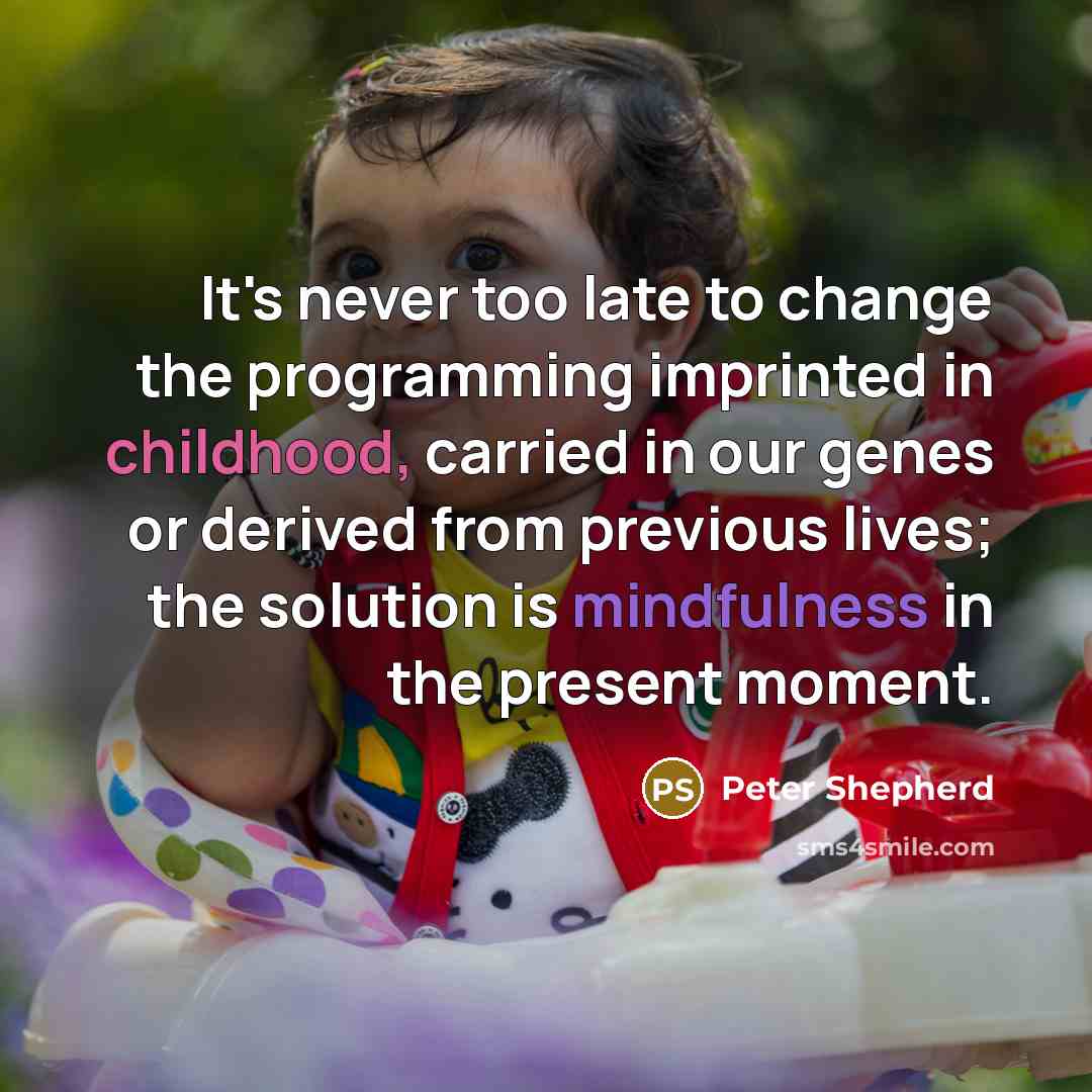“It's never too late to change the programming imprinted in childhood, carried in our genes or derived from previous lives; the solution is mindfulness in the present moment.” quote by Peter Shepherd