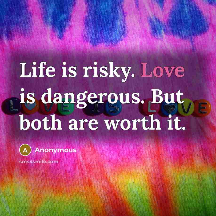 “Life is risky. Love is dangerous. But both are worth it.” quote by Anonymous