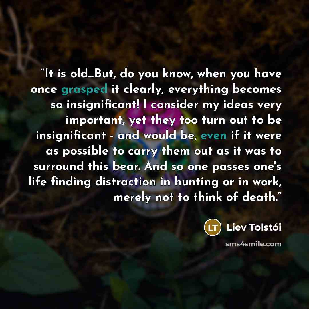 “It is old...But, do you know, when you have once grasped it clearly, everything becomes so insignificant! I consider my ideas very important, yet they too turn out to be insignificant - and would be, even if it were as possible to carry them out as it was to surround this bear. And so one passes…” quote by Liev Tolstoi