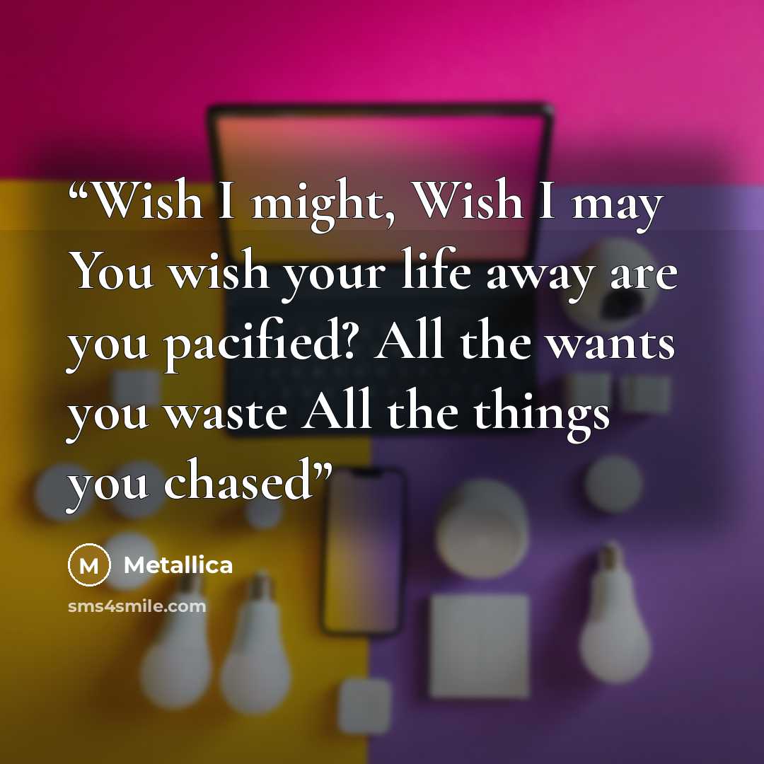 “Wish I might, Wish I may You wish your life away are you pacified? All the wants you waste All the things you chased” quote by Metallica
