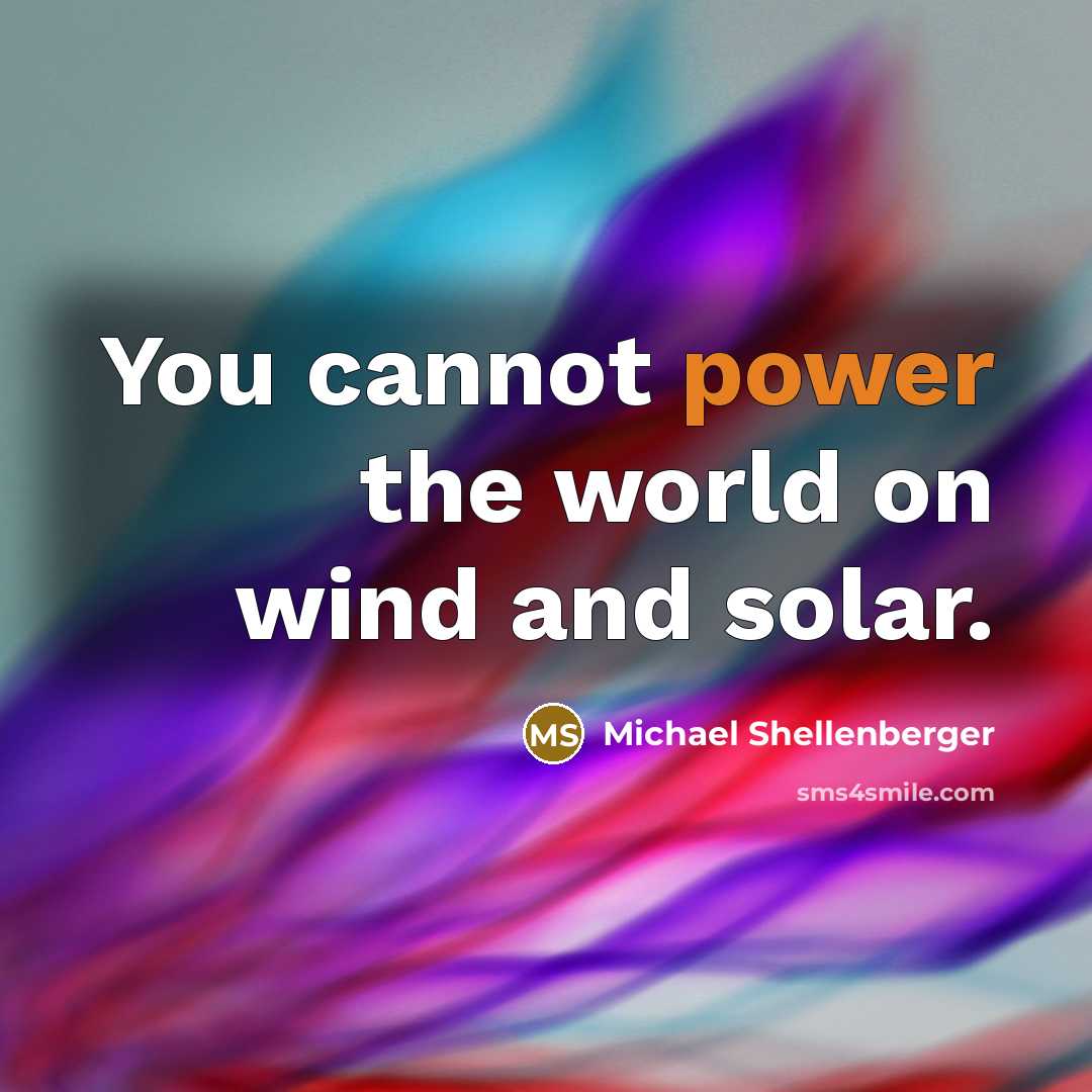 “You cannot power the world on wind and solar.” quote by Michael Shellenberger
