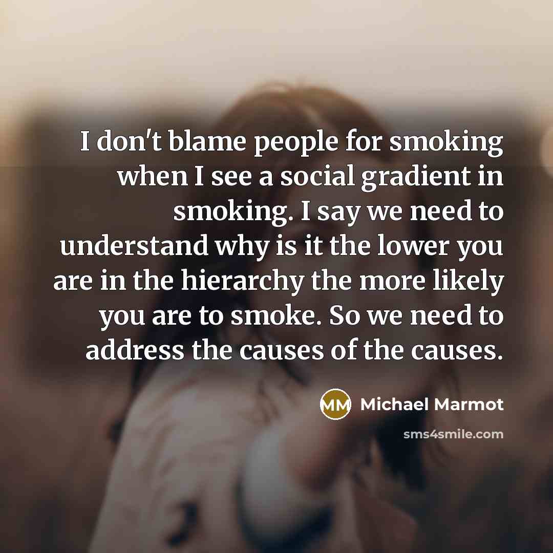 “I don't blame people for smoking when I see a social gradient in smoking. I say we need to understand why is it the lower you are in the hierarchy the more likely you are to smoke. So we need to address the causes of the causes.” quote by Michael Marmot