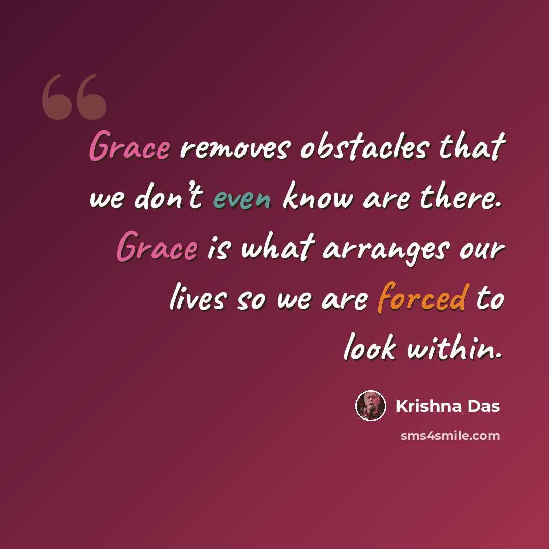 “Grace removes obstacles that we don’t even know are there. Grace is what arranges our lives so we are forced to look within.” quote by Krishna Das