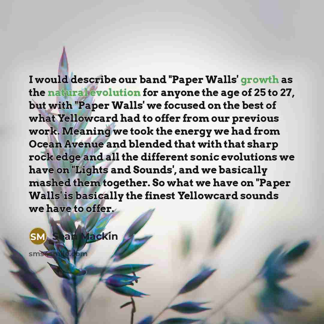 “I would describe our band "Paper Walls' growth as the natural evolution for anyone the age of 25 to 27, but with "Paper Walls' we focused on the best of what Yellowcard had to offer from our previous work. Meaning we took the energy we had from Ocean Avenue and blended that with that sharp rock…” quote by Sean Mackin