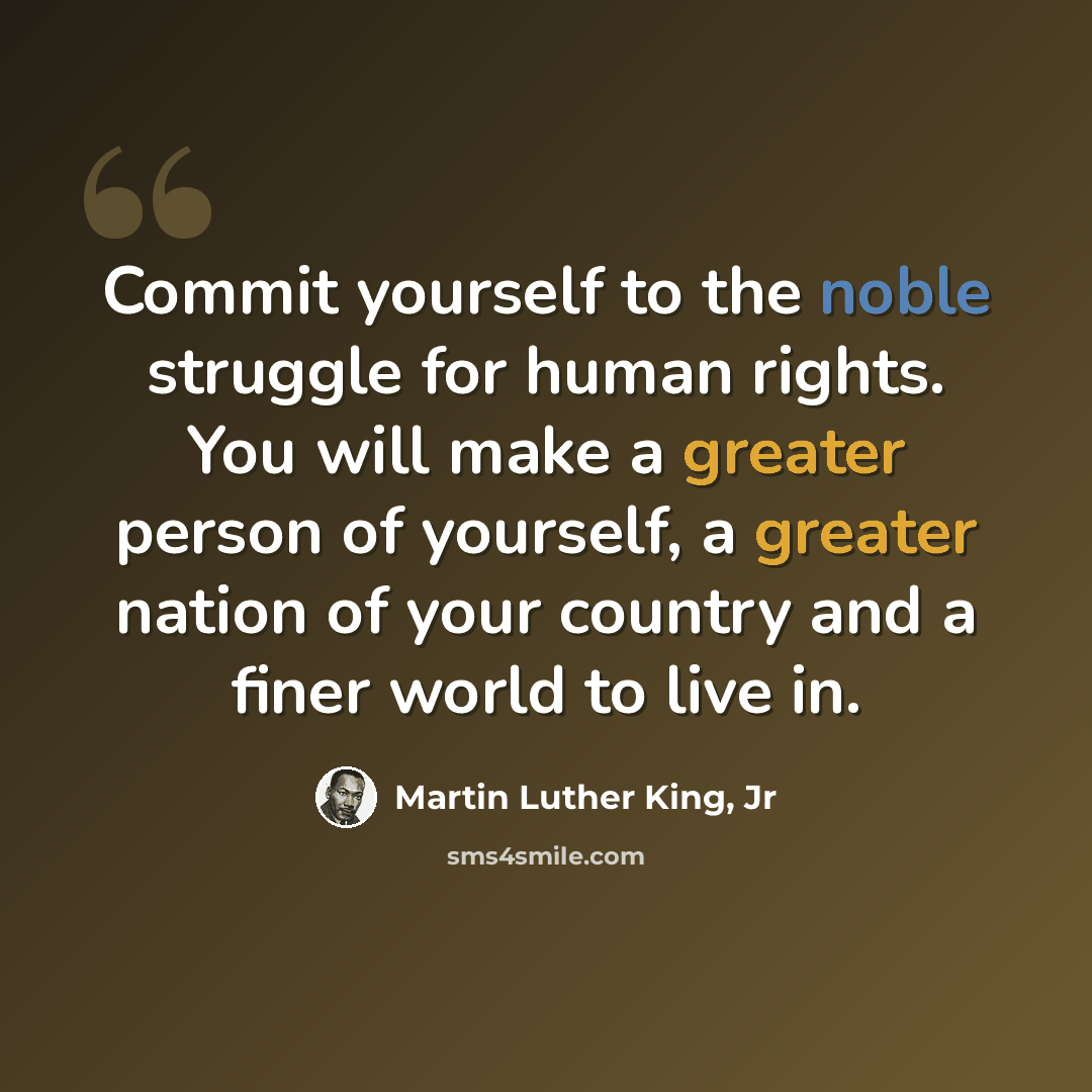 “Commit yourself to the noble struggle for human rights. You will make a greater person of yourself, a greater nation of your country and a finer world to live in.” quote by Martin Luther King, Jr