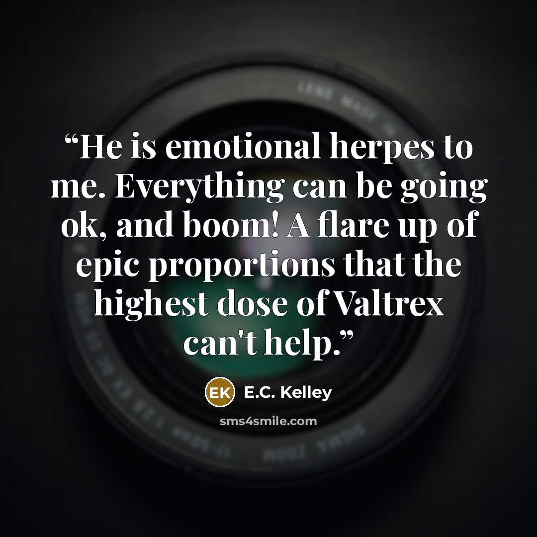 “He is emotional herpes to me. Everything can be going ok, and boom! A flare up of epic proportions that the highest dose of Valtrex can't help.” quote by E.C. Kelley