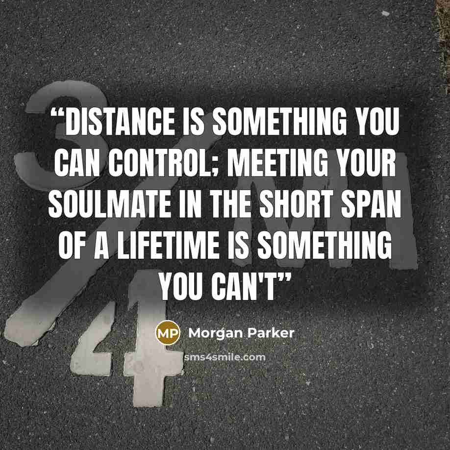 “Distance is something you can control; meeting your soulmate in the short span of a lifetime is something you can't” quote by Morgan Parker
