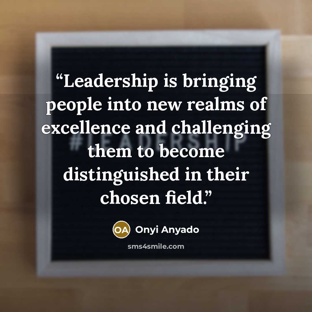 “Leadership is bringing people into new realms of excellence and challenging them to become distinguished in their chosen field.” quote by Onyi Anyado