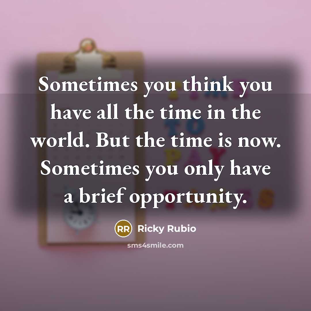 “Sometimes you think you have all the time in the world. But the time is now. Sometimes you only have a brief opportunity.” quote by Ricky Rubio