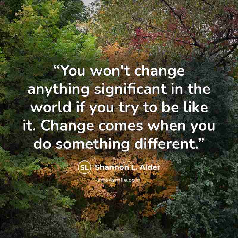 “You won't change anything significant in the world if you try to be like it. Change comes when you do something different.” quote by Shannon L. Alder