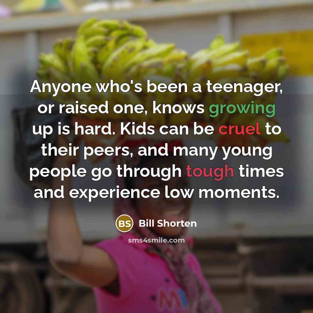“Anyone who's been a teenager, or raised one, knows growing up is hard. Kids can be cruel to their peers, and many young people go through tough times and experience low moments.” quote by Bill Shorten