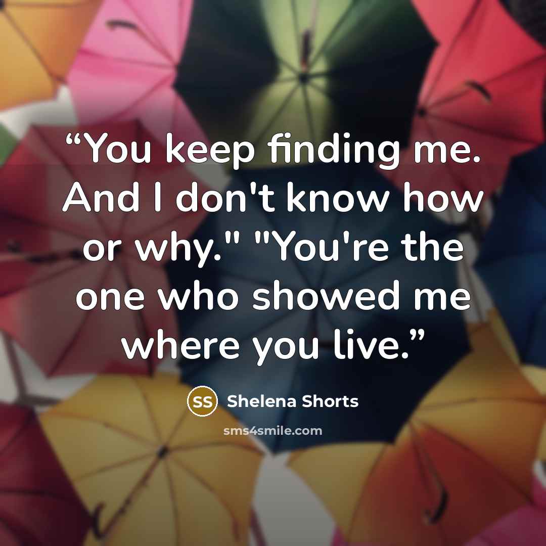 “You keep finding me. And I don't know how or why." "You're the one who showed me where you live.” quote by Shelena Shorts