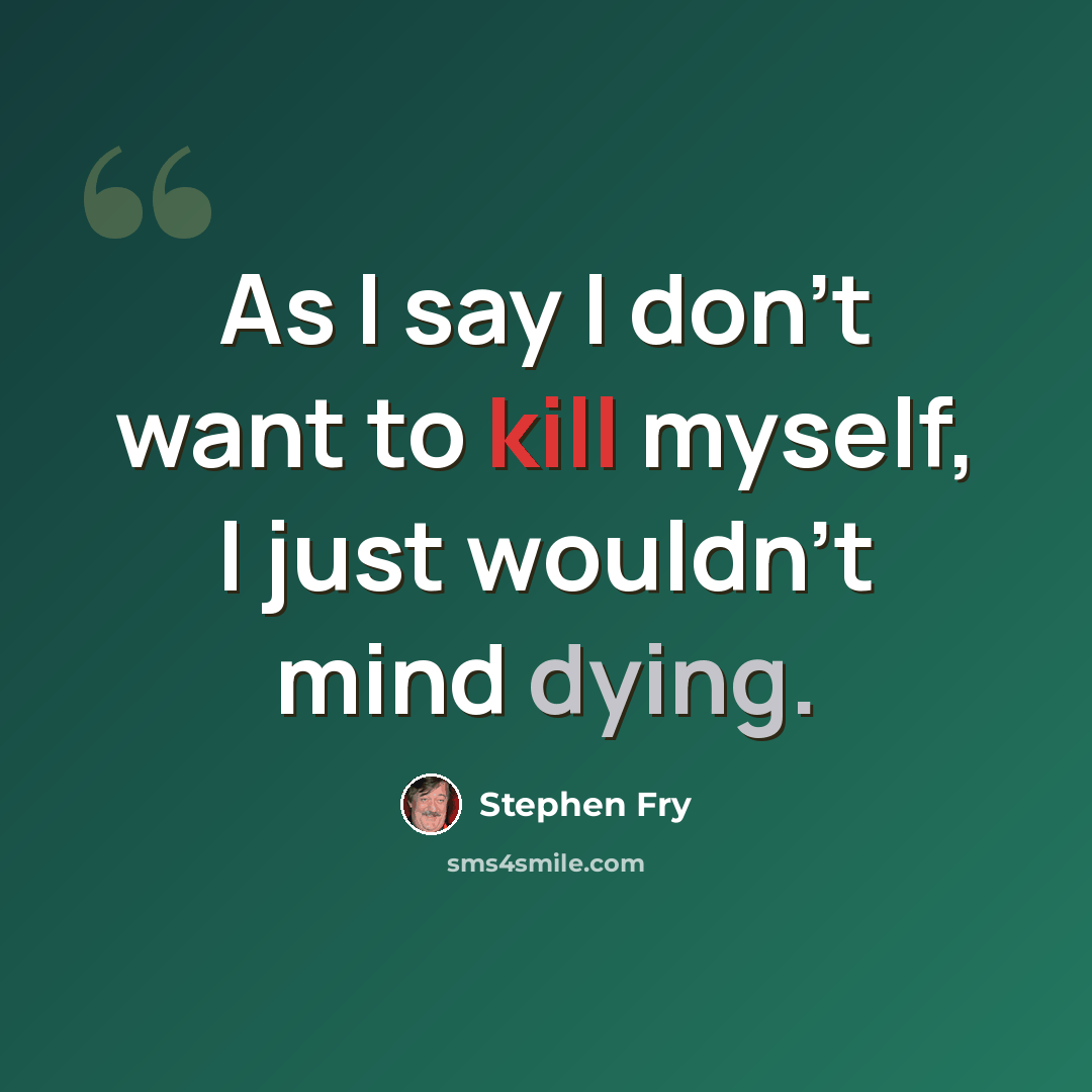 “As I say I don't want to kill myself, I just wouldn't mind dying.” quote by Stephen Fry