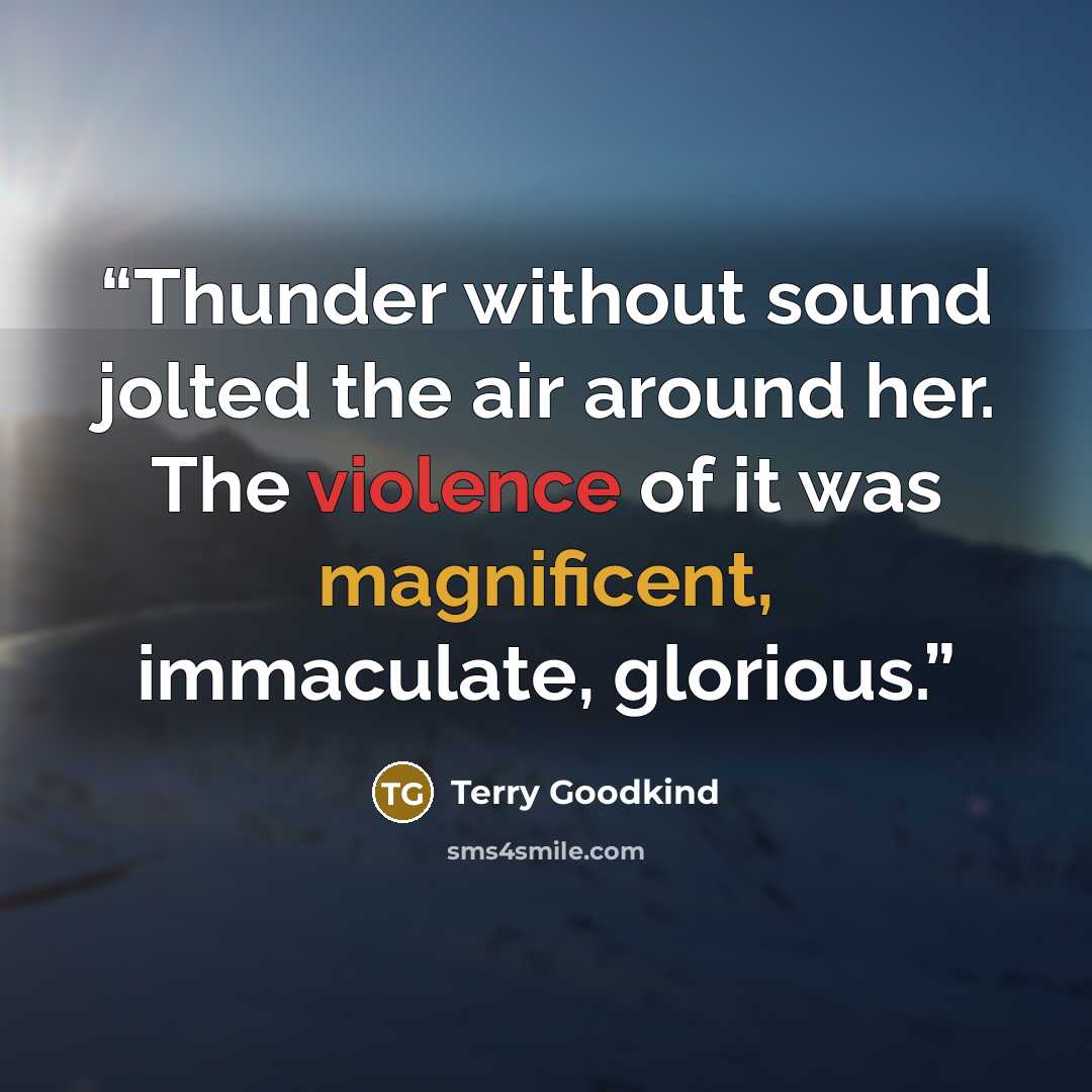 “Thunder without sound jolted the air around her. The violence of it was magnificent, immaculate, glorious.” quote by Terry Goodkind