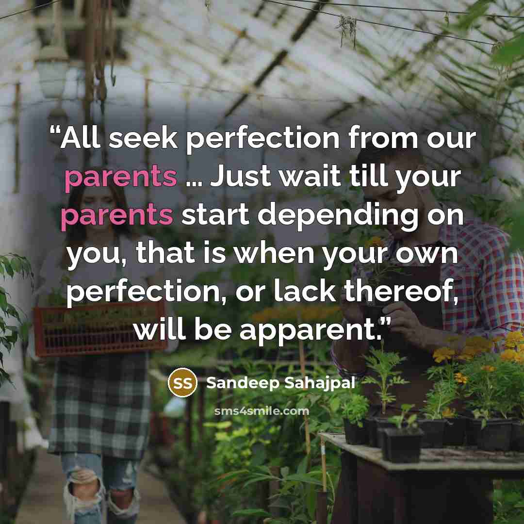 “All seek perfection from our parents … Just wait till your parents start depending on you, that is when your own perfection, or lack thereof, will be apparent.” quote by Sandeep Sahajpal
