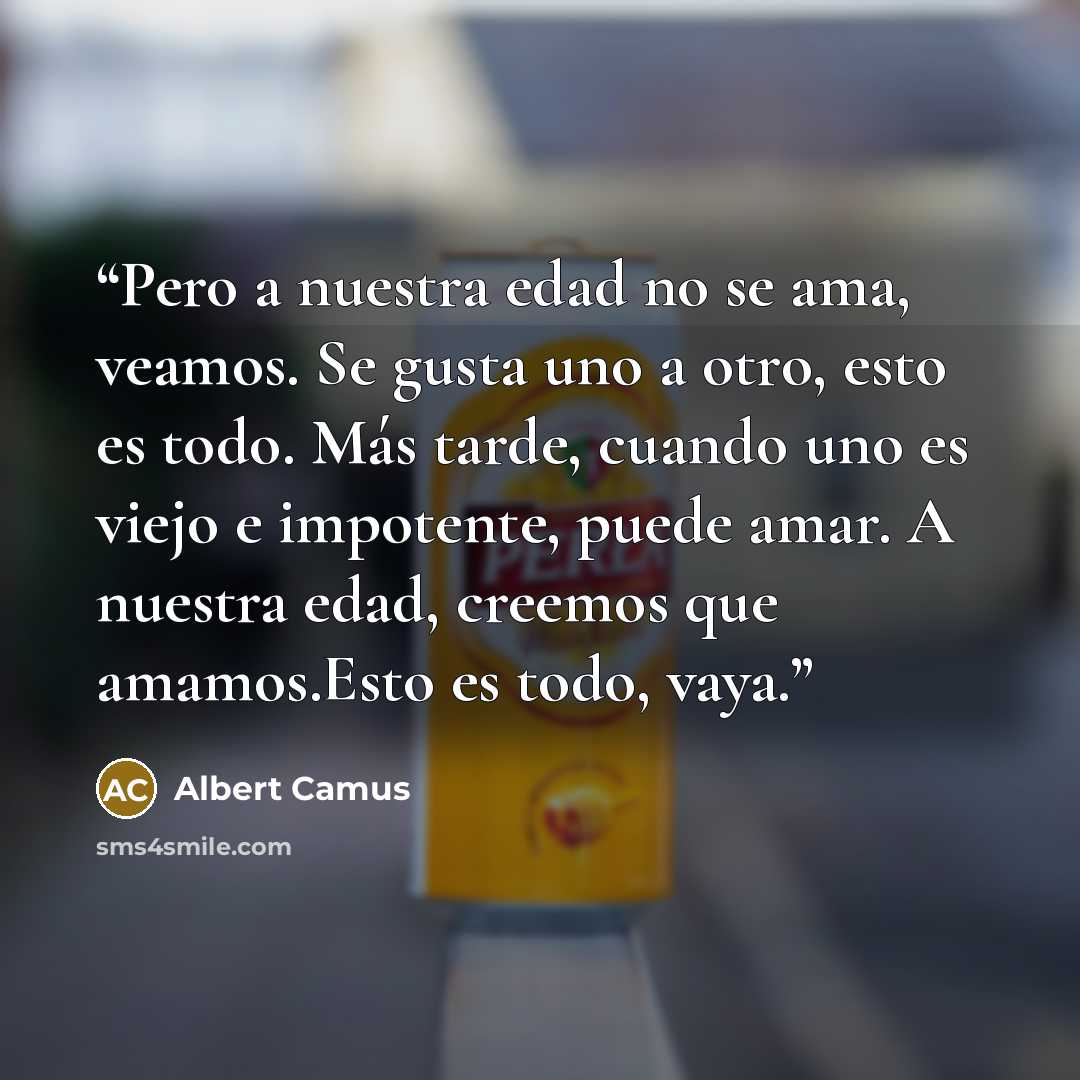 “Pero a nuestra edad no se ama, veamos. Se gusta uno a otro, esto es todo. Más tarde, cuando uno es viejo e impotente, puede amar. A nuestra edad, creemos que amamos.Esto es todo, vaya.” quote by Albert Camus