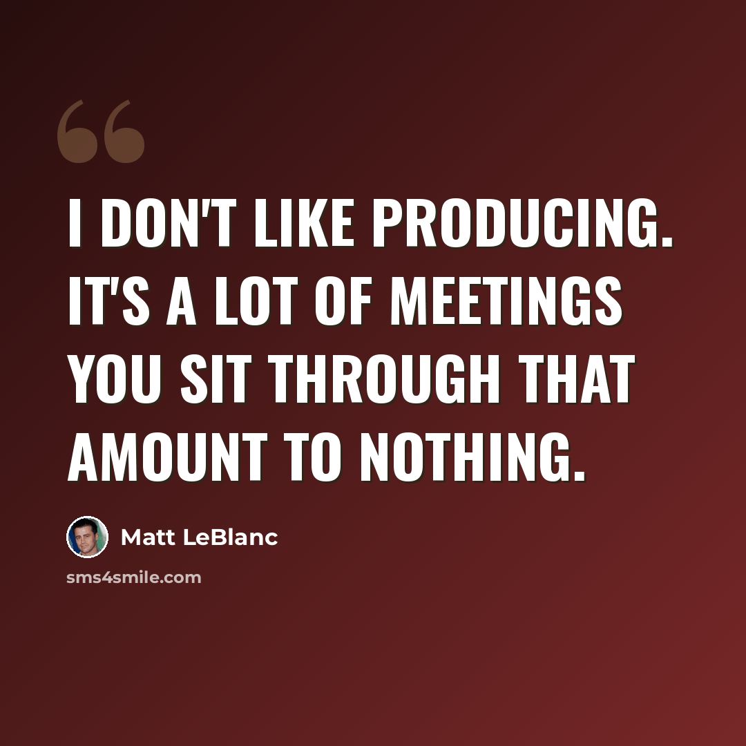 “I don't like producing. It's a lot of meetings you sit through that amount to nothing.” quote by Matt LeBlanc