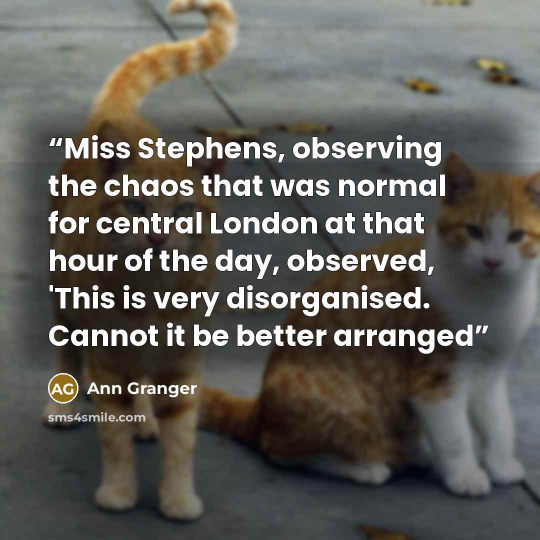 “Miss Stephens, observing the chaos that was normal for central London at that hour of the day, observed, 'This is very disorganised. Cannot it be better arranged” quote by Ann Granger