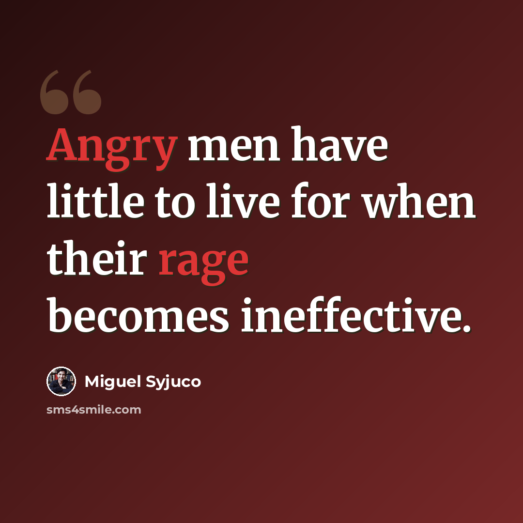 “Angry men have little to live for when their rage becomes ineffective.” quote by Miguel Syjuco