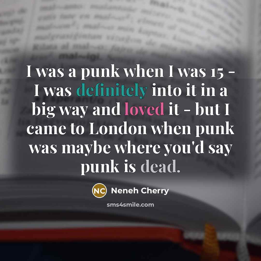 “I was a punk when I was 15 - I was definitely into it in a big way and loved it - but I came to London when punk was maybe where you'd say punk is dead.” quote by Neneh Cherry