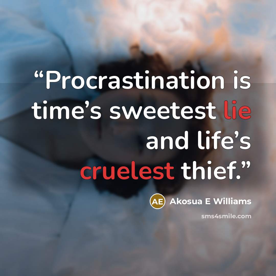 “Procrastination is time’s sweetest lie and life’s cruelest thief.” quote by Akosua E Williams