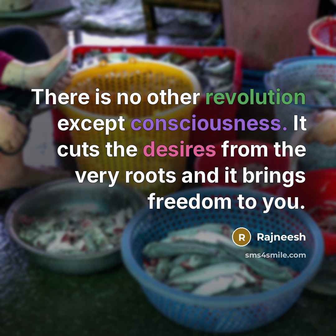 “There is no other revolution except consciousness. It cuts the desires from the very roots and it brings freedom to you.” quote by Rajneesh