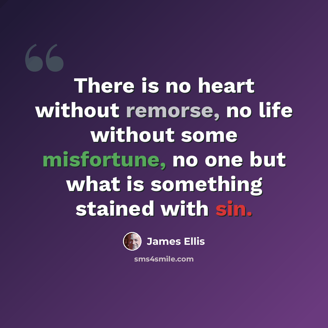 “There is no heart without remorse, no life without some misfortune, no one but what is something stained with sin.” quote by James Ellis