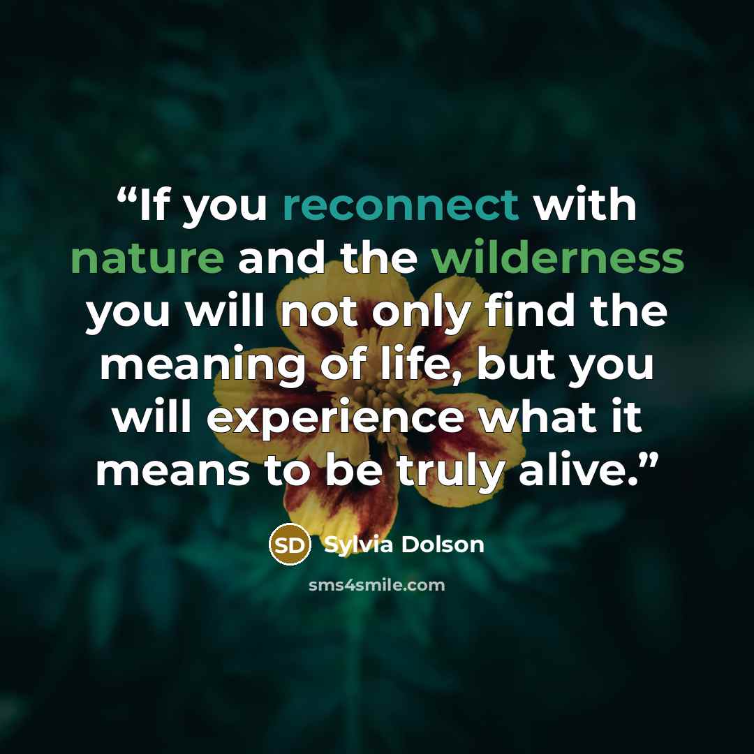 “If you reconnect with nature and the wilderness you will not only find the meaning of life, but you will experience what it means to be truly alive.” quote by Sylvia Dolson