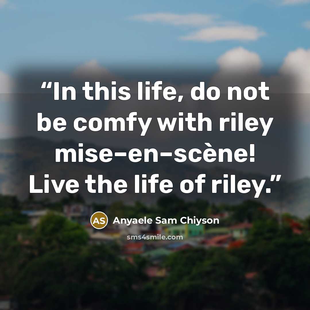 “In this life, do not be comfy with riley mise–en–scène! Live the life of riley.” quote by Anyaele Sam Chiyson