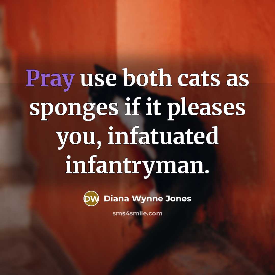 “Pray use both cats as sponges if it pleases you, infatuated infantryman.” quote by Diana Wynne Jones