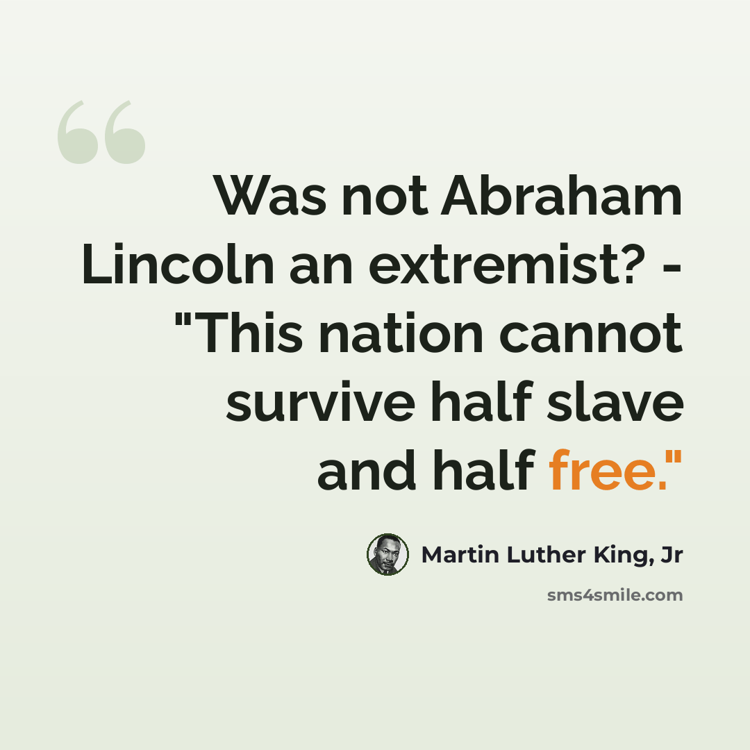 “Was not Abraham Lincoln an extremist? - "This nation cannot survive half slave and half free."” quote by Martin Luther King, Jr