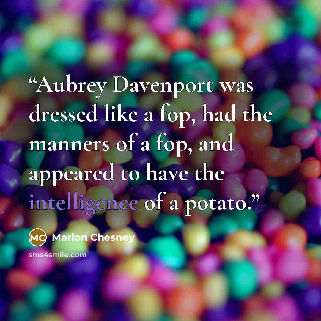 “Aubrey Davenport was dressed like a fop, had the manners of a fop, and appeared to have the intelligence of a potato.” quote by Marion Chesney