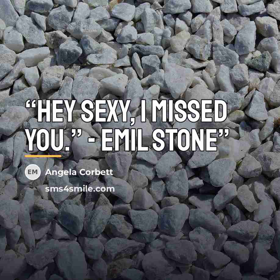 “Hey sexy, I missed you.” - Emil Stone” quote by Angela Corbett