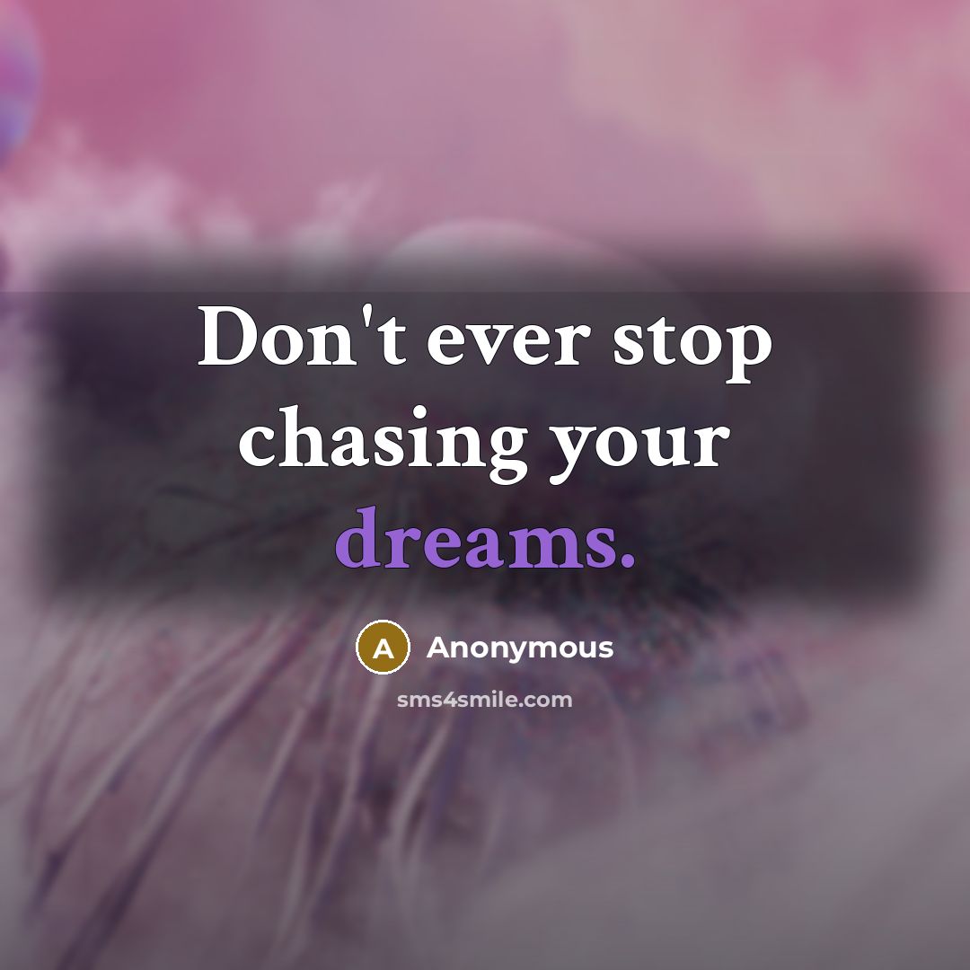 “Don't ever stop chasing your dreams.” quote by Anonymous